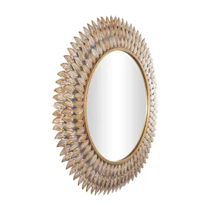 Urban Home Decorative Gold Metal Radial Leaf Wall Mirror For Decorative Living room & Bedroom Wall Decor Available In India