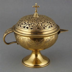 SacraCloud encensoir en métal orné de fumée divine brûleur d'encens d'église traditionnelle avec chaîne en laiton poli vintage - Product Image 2