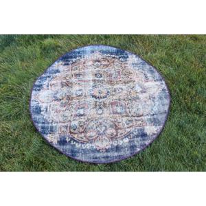 Alfombra de 3.7x3.7 pies, Alfombra Turca Vintage, Alfombra de Camuflaje Azul y Blanca - Product Image 4