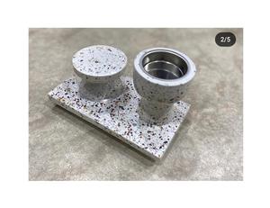 Ensemble de 3 plateaux de service en bois d'acacia avec incrustation de nacre brune certifiée EPCH, qualité artisanale en gros, avec pot en acrylique - Product Image 2