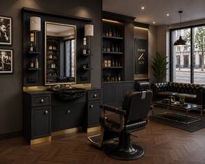 Black Gold Metal Salon Vanity <b>Set</b> with Hair Washing Station <b>Mirror</b> <b>Wall</b> Lamp Sink Cabinet for Barber Shop - Product Image 2