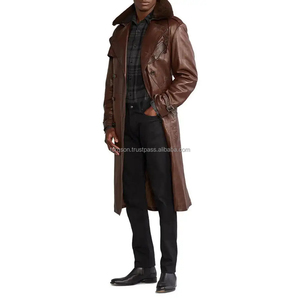 <b>Men's</b> Leather Trench Coat <b>Double</b> <b>Breasted</b> Long <b>Overcoat</b> with Belt Customizable Color Button Decoration Cowhide Breathable & Warm - Product Image 4