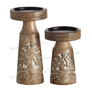 Lot de 2 bougeoirs en bois faits à la main au design unique pour la décoration de bougies d'intérieur d'Inde disponibles au prix de gros - Product Image 5