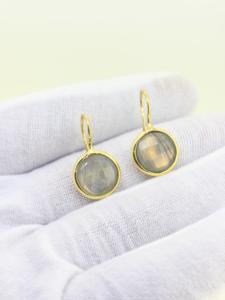 Labradorite naturelle pierres précieuses plaqué or 18 carats 925 monture en argent sterling 3.5 boucles d'oreilles classiques de mariage pour femmes - Product Image 2