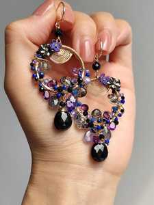 Natural Black Stone Spinel Gemstone <b>Earrings</b> 14K Rose Gold Plated & <b>Silver</b> Wire Handmade Statement Jewelry Unique Gift for Her - Product Image 2