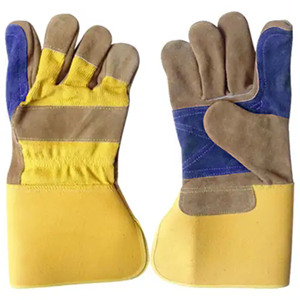 Guantes de seguridad industriales de cuero canadiense para trabajos generales, con puño largo, palma reforzada de piel de vaca y dorso de tela de algodón resistente al calor. - Product Image 6