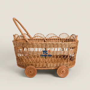 Handmade RATTAN DOLL BUGGY Wicker PRAM for <b>Baby</b> Room Vintage Design Eco Toy for Toddler Girls <b>Gift</b> Idea - Product Image 1