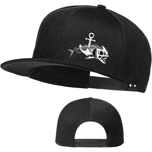 Gorra de Béisbol Personalizada con Bordado de Esqueleto de Pez y Ancla, Gorra de 6 Paneles de Alta Calidad con Visera Plana, Estilo Hip Hop, para Deportes - Product Image 1