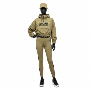 Ensemble coupe-vent pour femmes, tissu tissé en polyester et nylon de qualité supérieure, design à panneaux kaki et noir, logo par transfert thermique, ensemble coupe-vent grande taille - Product Image 6