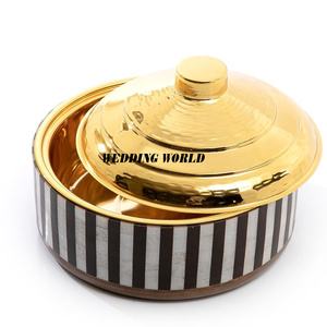 Marmite en acier inoxydable avec dôme en bois noir Casserole de luxe de qualité supérieure Forme ronde Chauffe-plat décoratif en métal - Product Image 6