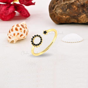 Trending Hot Products 0.15 TCW <b>Black</b> Diamond Adjustable Women <b>Ring</b> 14k Vermeil Gold Open Cuff <b>Ring</b> Gold Fine Jewelry Supplier - Product Image 1