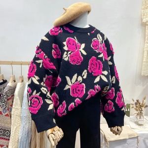 Pull Vintage à fleurs pour femmes automne hiver à manches longues col rond pulls tricotés Streetwear élégant Pull Pull Femme - Product Image 3