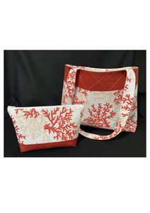 Conjunto de Bolso y Bolsa de Mano con Estampado de Arrecife de Coral, Lona con Estampado de Rama de Coral, Coral Rojo Blanco, Ecológico, Reutilizable, para la Playa - Product Image 2