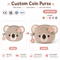 Porte-monnaie Kawaii en peluche moelleuse avec broderie personnalisée, fermeture éclair antivol, certifié CE, joli porte-monnaie avec fenêtre pour carte d'identité