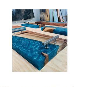 Dessous de verre en bois créatif en résine époxy pour ustensiles de cuisine et restaurants couleur bleue - Product Image 1