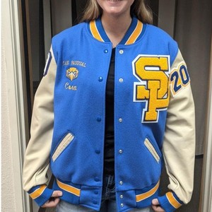 เสื้อแจ็กเก็ตทีมเบสบอลสำหรับผู้ชายเสื้อแจ็กเก็ตเลตเตอร์แมนดีไซน์ตามสั่งแผ่นปะติดผ้ากำมะหยี่ระบายอากาศ - Product Image 1