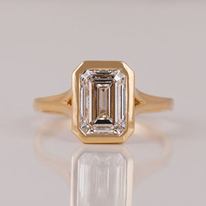 Emerald Cut Lab Grown Diamond Bezel Setting Luxueux 10Kt Gold Solid Engagement Ring Trendy Style Gift Ring for Women IGI - Product Image 1