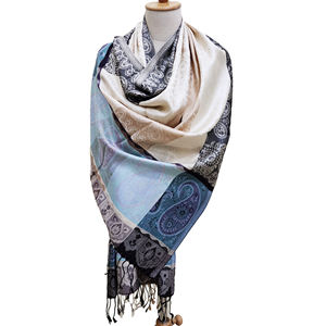 Jamavar ผ้าคลุมไหล่อินเดียลายทางแบบกลับด้านได้ทำจากผ้าไหมแท้ลายทางแบบหรูหรา kaskol bufanda echarpe scialle สำหรับยาว - Product Image 4