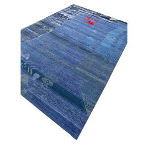 Alfombra Manchaha Azul de Lana y Seda de Bambú Anudada a Mano, 10 mm de Grosor, Rectangular, con Patrón para Pasillo, Modelo Les-1786 - Product Image 2