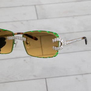 Luxury Rimless Crystal Square <b>Sunglasses</b> for Women UV400 Designer Green Trim Brown Gradient Fashion Eyewear - Product Image 2