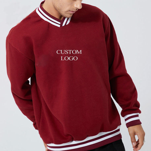 Sweat-shirts pour hommes en molleton de coton lourd de haute qualité avec logo en relief 3D, rayures, col en V, ourlet côtelé, surdimensionné - Product Image 1