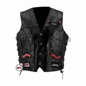 2023 meilleure vente noir classique lacets latéraux veste de motard en cuir de qualité supérieure gilet sans manches chaud lourd du Pakistan - Product Image 6