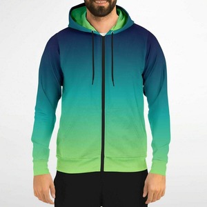 Sweat à capuche zippé à contraste dégradé de haute qualité Sweat à capuche imprimé personnalisé Ombre bleu vert pour l'hiver - Product Image 5