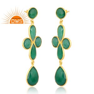 Meilleure qualité en argent Sterling plaqué or 18 carats naturel vert Onyx balancent boucle d'oreille Demi bijoux fins pour les femmes cadeau pour elle - Product Image 2