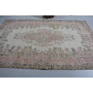 Tapis turc vintage classique Beige rose 5.8x9.5 pieds Boho tissage plat tapis de jute motif patchwork pour le salon - Product Image 3