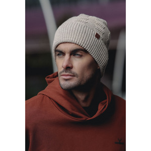 Gorro acanalado de algodón suave de color camello para hombre, prendas de punto básicas flexibles de doble pliegue para deportes de invierno, logotipo de Kordec - Product Image 4