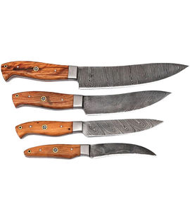 Juego de Cuchillos de Chef Burraq de 4 Piezas, Hechos a Mano con Acero de Damasco, Mango de Madera, Profesionales, Ambidiestros, Modernos, Aptos para Lavavajillas - Product Image 4
