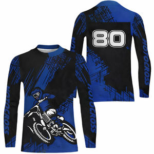 Camiseta de Motocross Roja y Negra con Estampado de Sublimación Personalizado, Camiseta de Manga Larga M X Racing con Estampado de Número Personalizado - Product Image 4