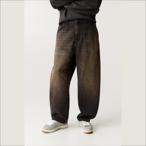Baggy de 14 oz Streetwear pour hommes, 100% coton, jambe large droite, style High Street OEM Manufacturer Logo Waist Knitted - Product Image 2