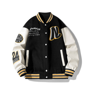 2024 Logo personnalisé bleu clair varsité veste pour hommes collège Baseball broderie noir Couple Letterman formel Patchwork cuir - Product Image 3