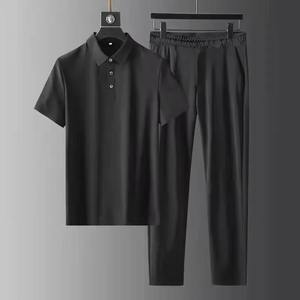 Ensembles de polos en soie glacée pour hommes Ensemble de deux pièces avec élastique Ultra mince séchage rapide manches courtes col polo revers - Product Image 2