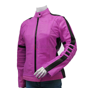 Chaqueta de cuero de bombardero de piel de oveja personalizada OEM para mujer, estilo de motocicleta Varsity de talla grande con cremallera - Product Image 2