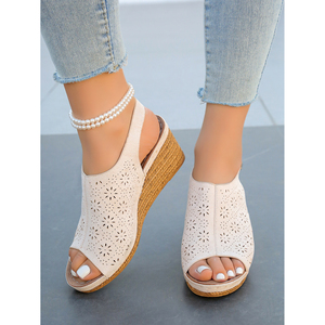 Sandales compensées à semelles épaisses bohèmes élégantes pour femmes avec design bouclé; Respirant et à la mode personnalisé - Product Image 2