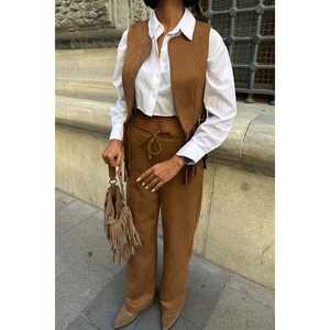 Conjunto de chaleco de gamuza para mujer con borlas 10273 - Product Image 3