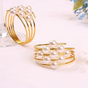 Boucles d'anneaux de serviette en acier inoxydable délicates Banquets de perles Vacances Mariages Fêtes du Nouvel An Décorations de table en papier de bois - Product Image 4