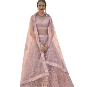 DGB 수출 새로운 디자이너 핑크 Lehenga Choli 와 dupatta 부드러운 그물 Lehenga Choli 여성을위한 패션 2023 인도 공급 업체 도매