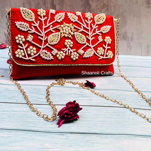 Nueva llegada 2025 diseñador Zari perla embrague monederos bolsos hermoso patrón de hojas bordado trabajo monedero para bolso de poliéster de boda - Product Image 3