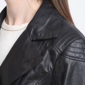 Veste en cuir véritable pour femmes de couleur unie avec col rabattu Caractéristique respirante pour l'hiver - Product Image 5