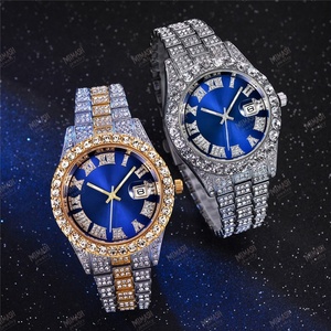 Luxury Lab Grown Diamond Iced Out <b>Men</b> <b>Watch</b> with Blue Dial, Roman Numeral Markers & Fully Bust Down <b>Bracelet</b> Hip Hop Style - Product Image 3