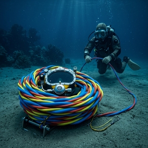 Câble ombilical de plongée 3-en-1 spécial avec <span class=keywords><strong>tuyau</strong></span> d'air résistant à la pression sous-marine et transmission vidéo de communication par signal - Product Image 1