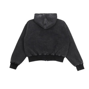 Sudaderas con capucha de lavado ácido de alta calidad Color negro Oversize Front Two Pocket Zipper Up Peso pesado Hombres adultos Sudadera con capucha de lavado ácido - Product Image 2