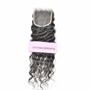 Cuticule indienne alignée 5*5 HD fermeture paquet brut naturel non transformé bouclés femmes noires Machine Double trame Extensions de cheveux humains - Product Image 1
