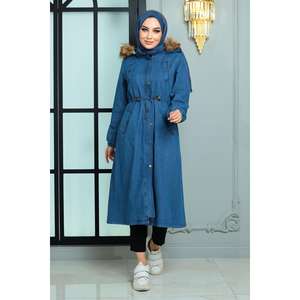 Gabardina XL con Capucha y Cierre de Cremallera, Prenda Exterior Informal Transpirable de Tela Tejida, Estilo Dulce - Product Image 1