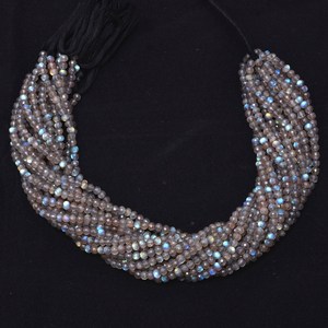 AAA พลอยลาบราดอไรต์ธรรมชาติขนาด4มม.-5มม. ลูกปัดกลม | เส้นด้ายขนาด13 "| ลูกปัดหินอัญมณีกึ่งเงาไฟสีน้ำเงิน - Product Image 1