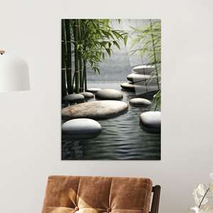 Impression sur toile Jardin Zen : Art mural serein avec bambou et pierres, ART SUR VERRE TÉMPERÉ - Product Image 1