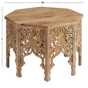 Mesa de Centro de Madera Maciza Hecha a Mano con Tallados Florales, Diseño Moderno, Muebles de Sala de Estar, Altura Ajustable, Fácil de Ensamblar - Product Image 6
